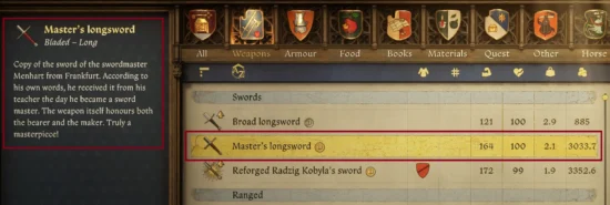 Master Menhart's Longsword Replica in inventory