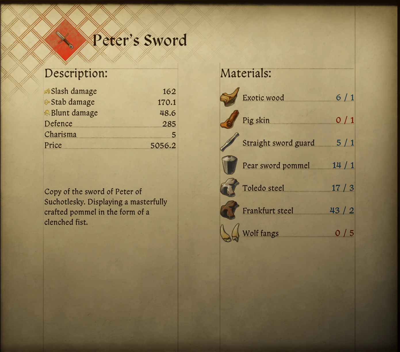 Peter's Sword Recipe