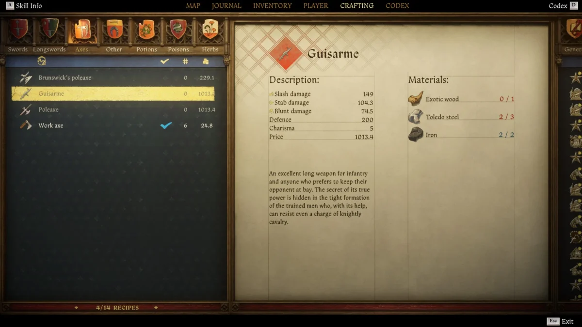 Polearm Recipes guisarme