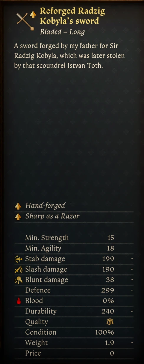 Radzig's Sword Reforged Master Quality stats